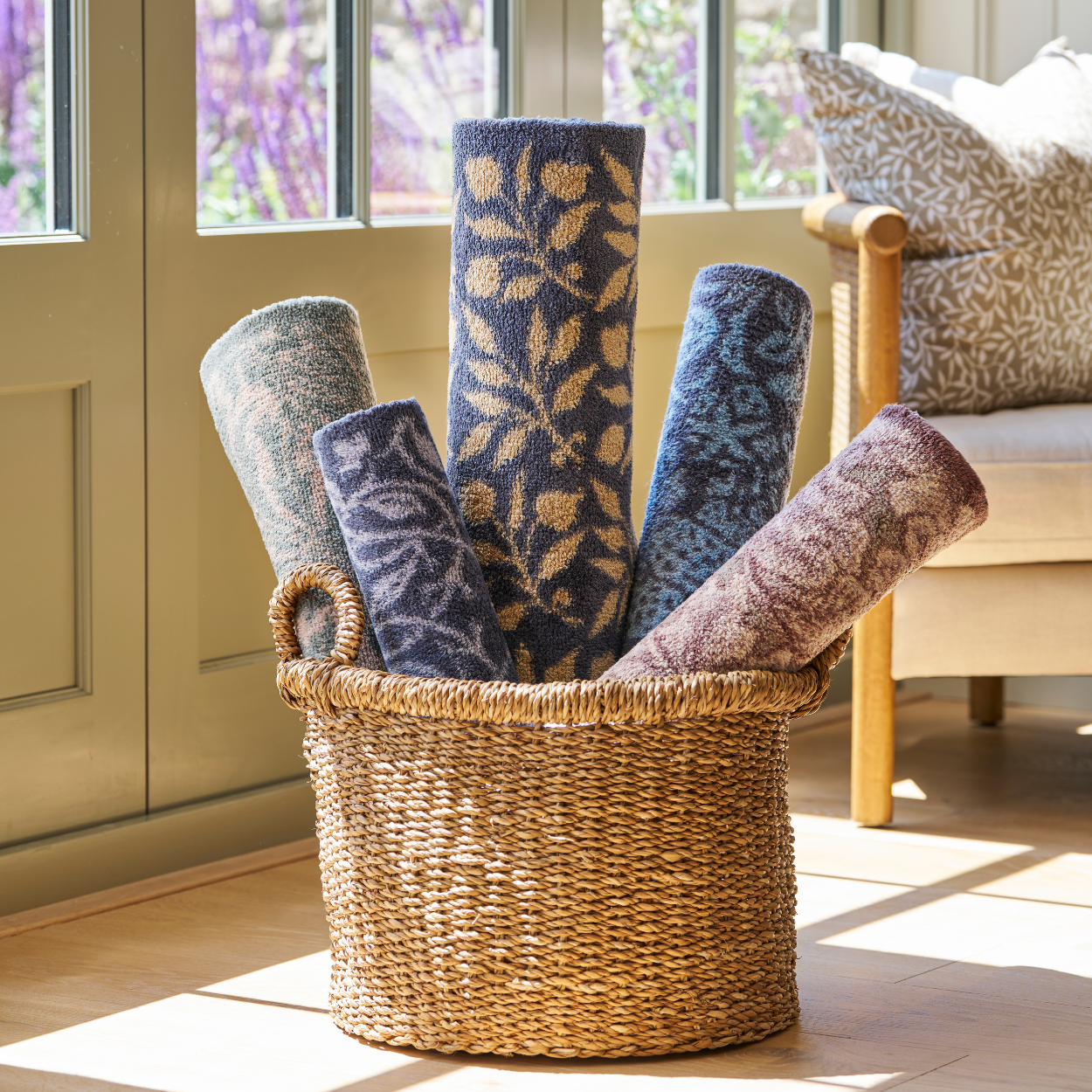 Rolled Mats in Basket - Morris and Co Collection