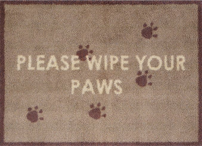 Brown Please Wipe Your Paws with a Paw Print 50cm x 75cm Washable Door Mat Pet 